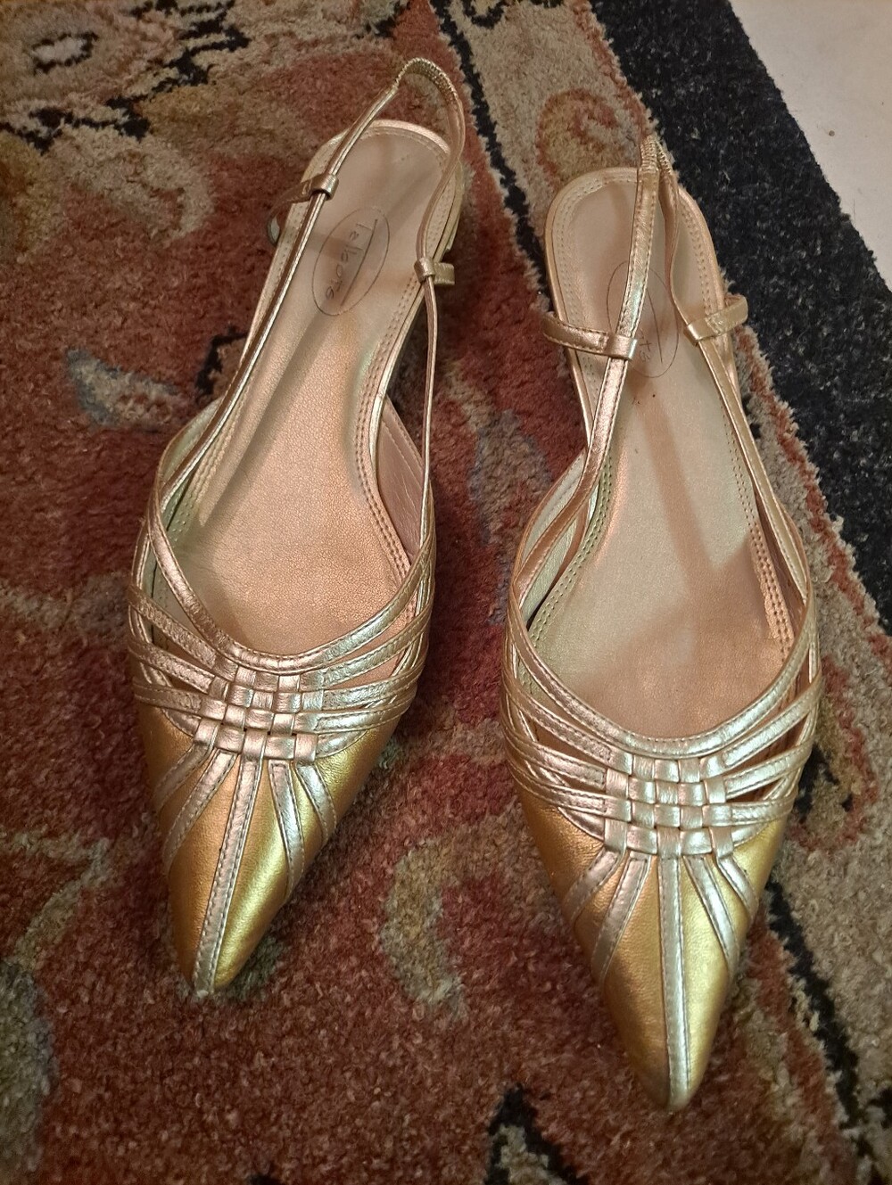 Talbots Gold And Silver Pointed Slingback Kitten Heels